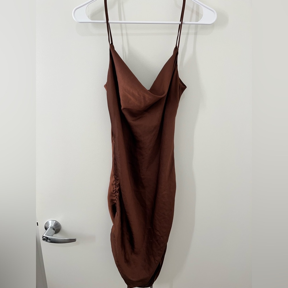 Aritzia Wilfred Cognac Silk Slip Dress